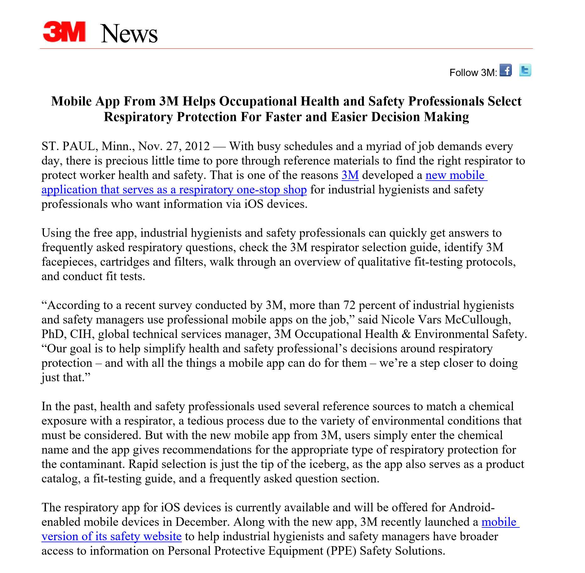 3M Respiratory Protection Resource Guide - iPhone and Android