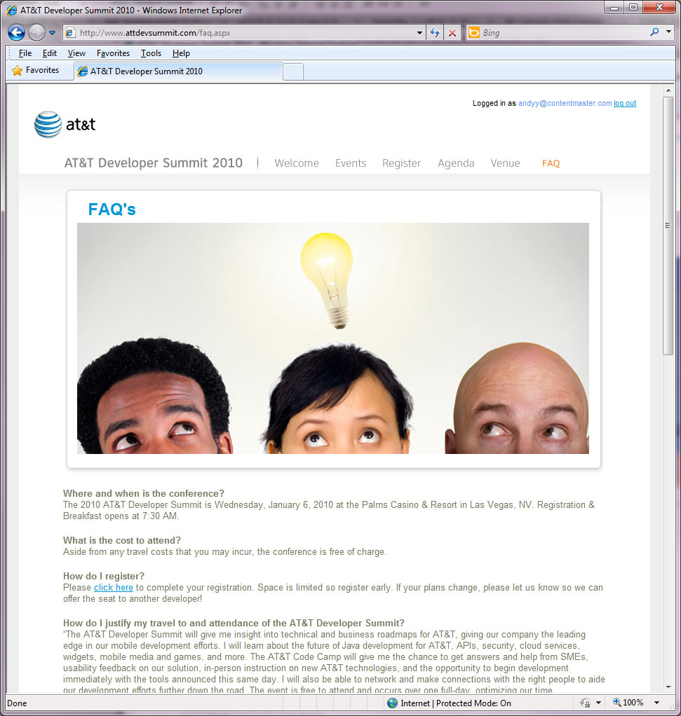 AT&T 2010 Developer Summit Website - Registration Portal
