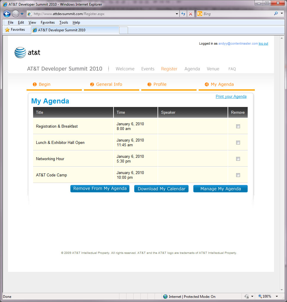 AT&T 2010 Developer Summit Website - Registration Portal