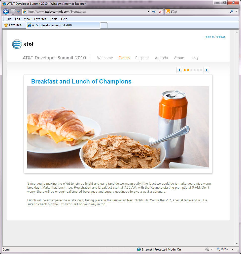 AT&T 2010 Developer Summit Website - Registration Portal