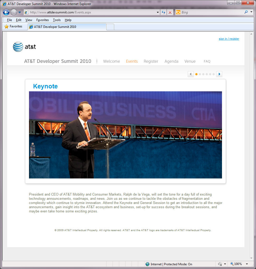 AT&T 2010 Developer Summit Website - Registration Portal