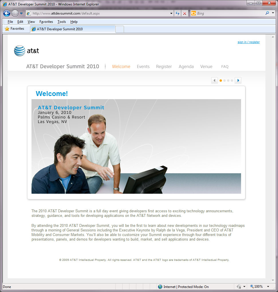 AT&T 2010 Developer Summit Website - Registration Portal